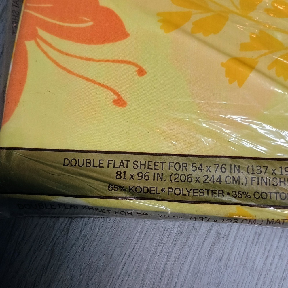 Springmaid Wonderscale No Iron Percale Yellow Floral Retro Vtg Double Flat Sheet - Picture 2 of 4